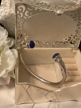 VINTAGE 925 SOLID STERLING SILVER LAPIS LAZULI 5MM CUFF/BRACELET 26 GRAMS